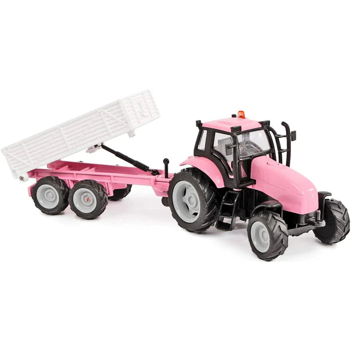 DIE CAST PINK TRACTOR & TRAILER W/LIGHT & SOUND