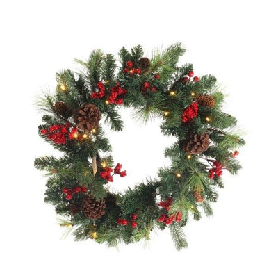 WREATH AND GARLAND WITH LEDS, BERRIES AND PINE