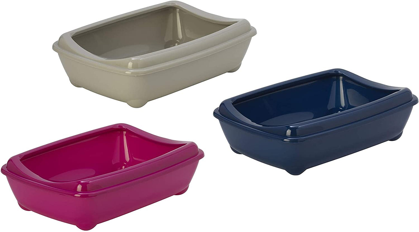 CAT LITTER TRAY WITH RIM BLUE/GREY/PINK 42CM