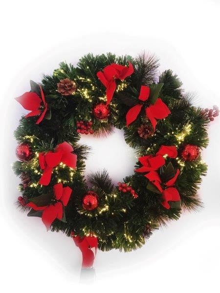 FIBRE-OPTIC WREATH OR GARLAND WITH DECORATIONS