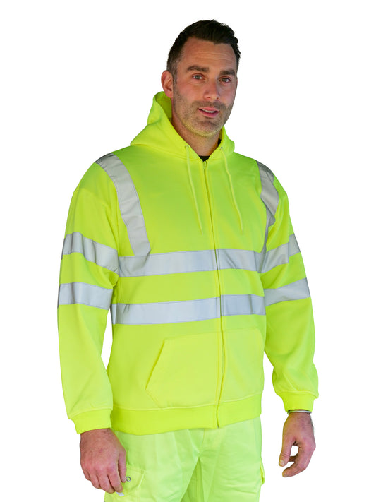 SWEATSHIRT YELLOW HI VIS HOODED FULL ZIP