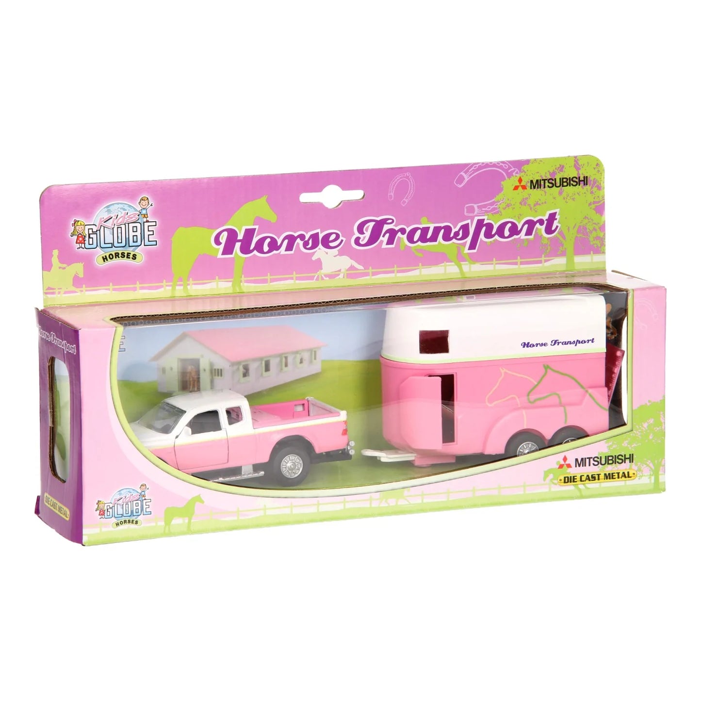 KIDS GLOBE DIE CAST PINK MITSUBISHI L200 WITH HORSETRAILER