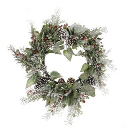 65CM FROSTED BERRY AND MIXED LEAF WREATH